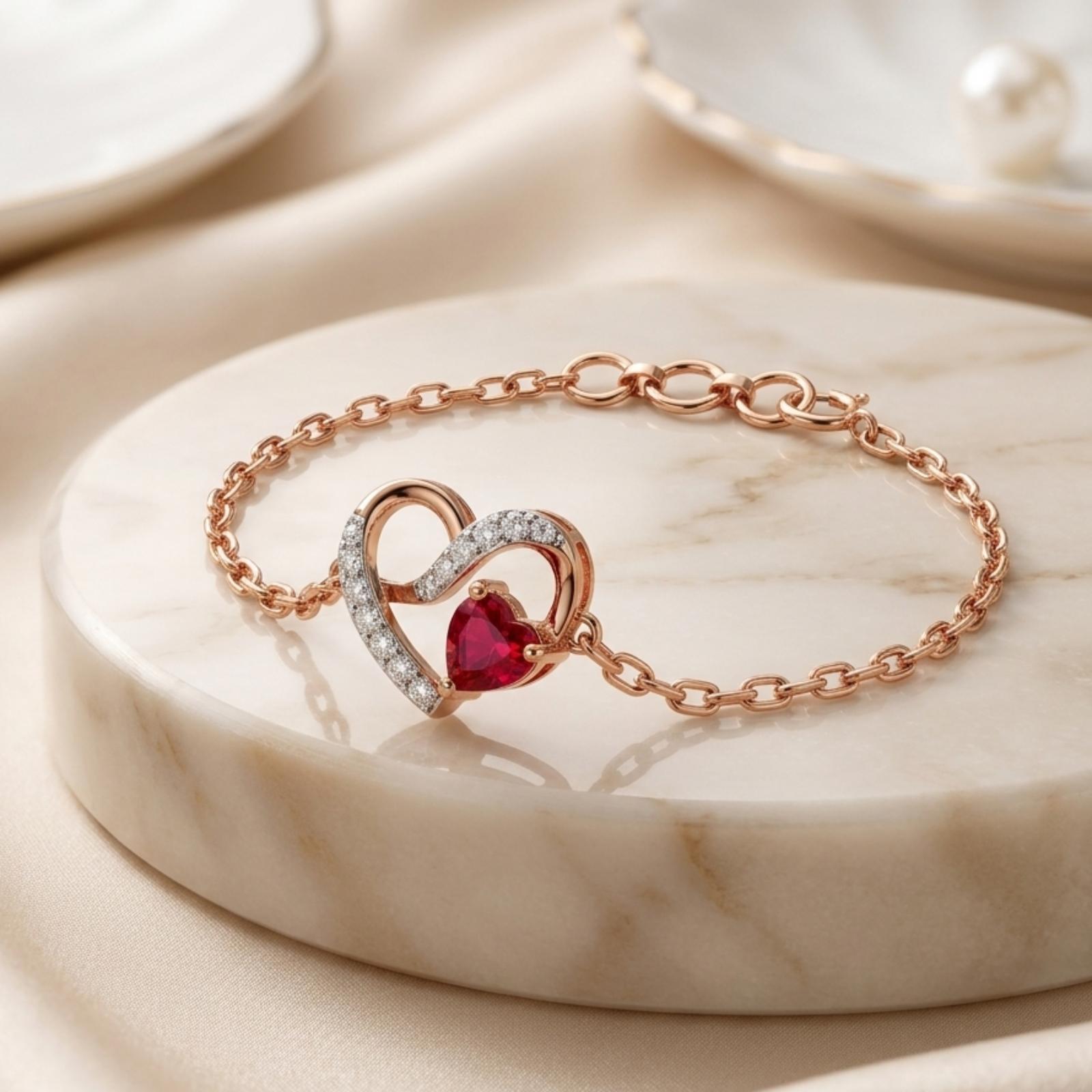 The Eternal Hearts: Diamond & Ruby Bracelet by Bafleh Jewellery