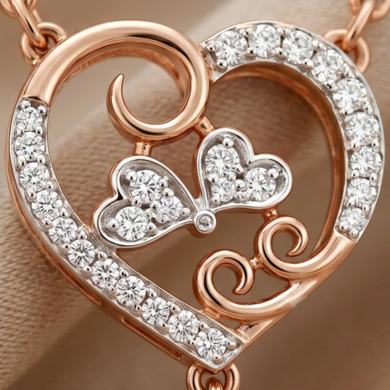 Alternative view of Classic Heart Shape Natural Diamond Necklace in 18K Rose Gold