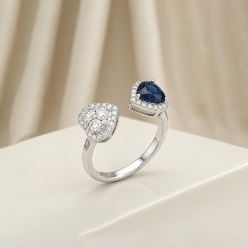 Alternative view of Classic 18K White Gold Blue Sapphire Ring Enhanced with Natural Diamond Sparkle  Perfect for Special Moments
