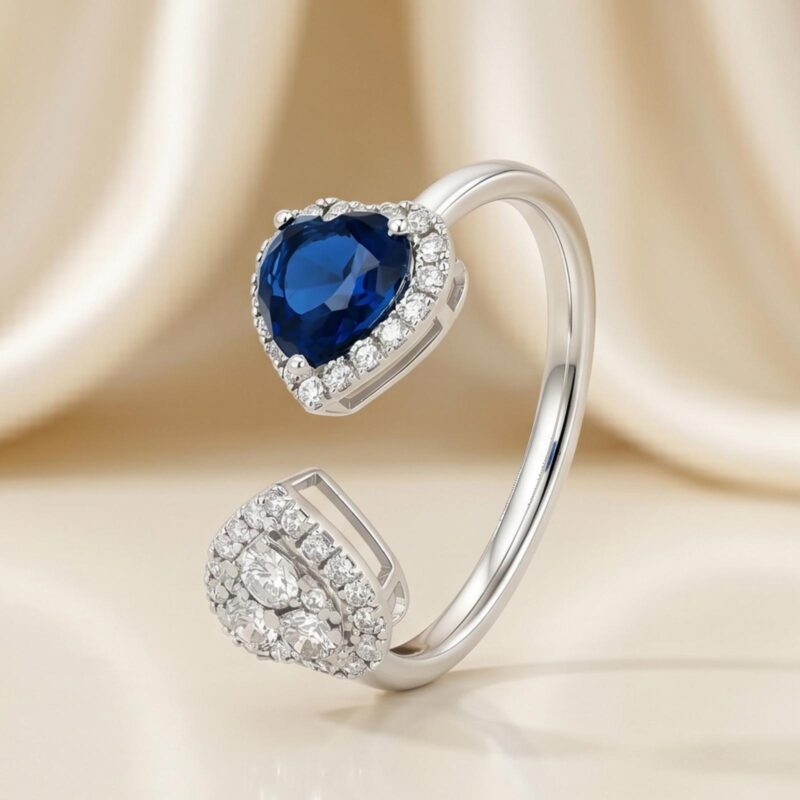 Classic 18K White Gold Blue Sapphire Ring Enhanced with Natural Diamond Sparkle  Perfect for Special Moments