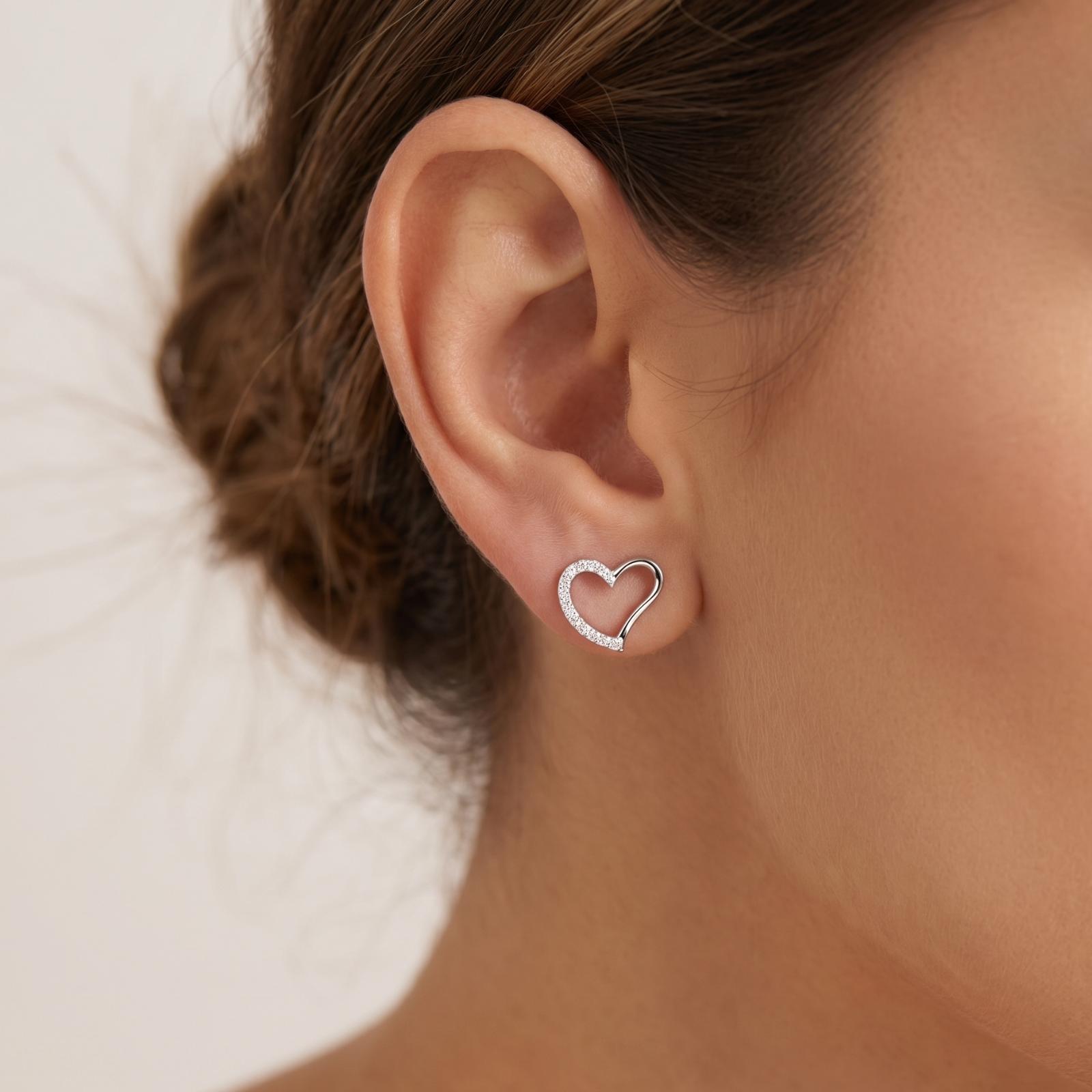 18K White Gold Natural Diamond Heart Shape Stud Earrings Elegant Design with IDT Certificate | Bafleh Jewellery - Image 4