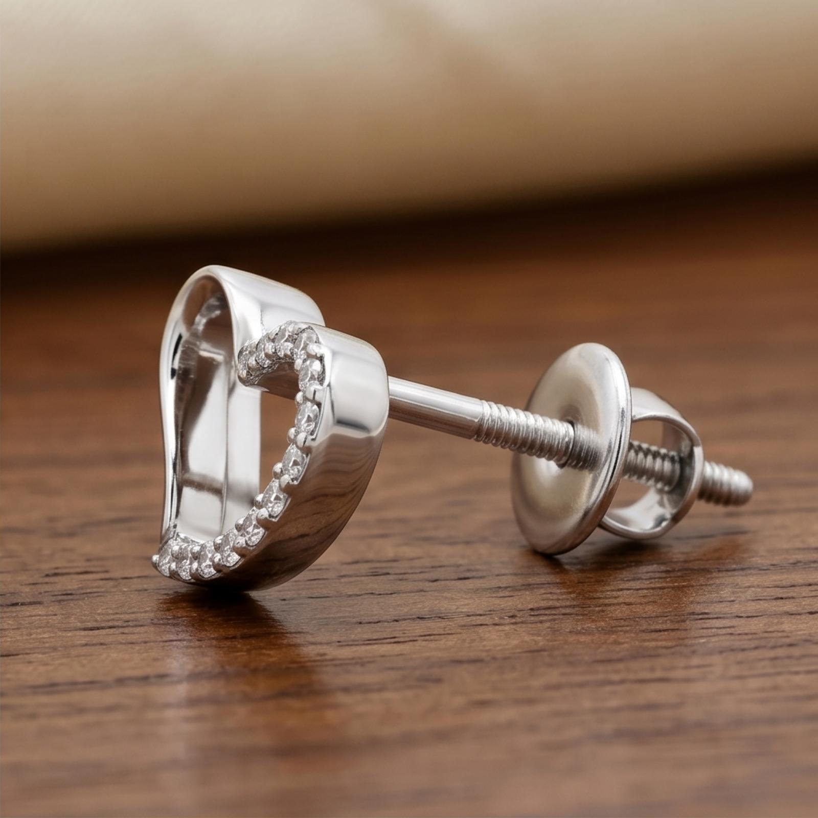 18K White Gold Natural Diamond Heart Shape Stud Earrings Elegant Design with IDT Certificate | Bafleh Jewellery - Image 3