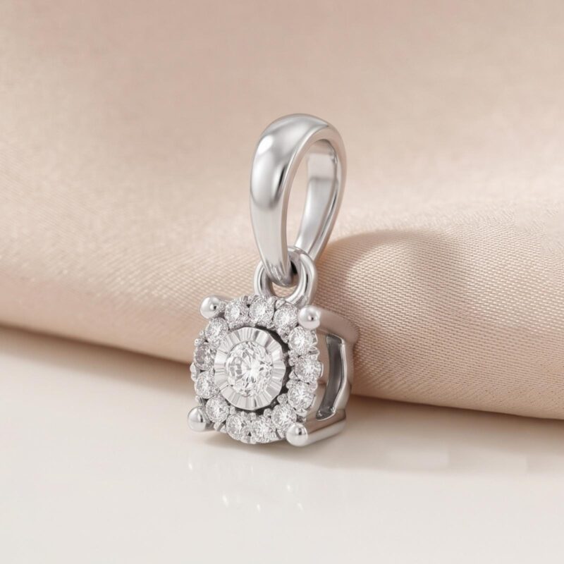 Timeless Solitaire Look Natural Diamond Pendant in 18K White Gold by Bafleh Jewellery