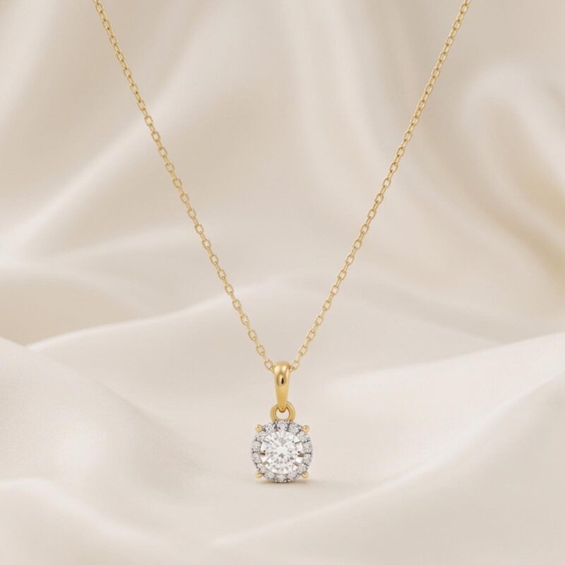Elegance Redefined: Round Shape Natural Diamond Necklace in Yellow Gold