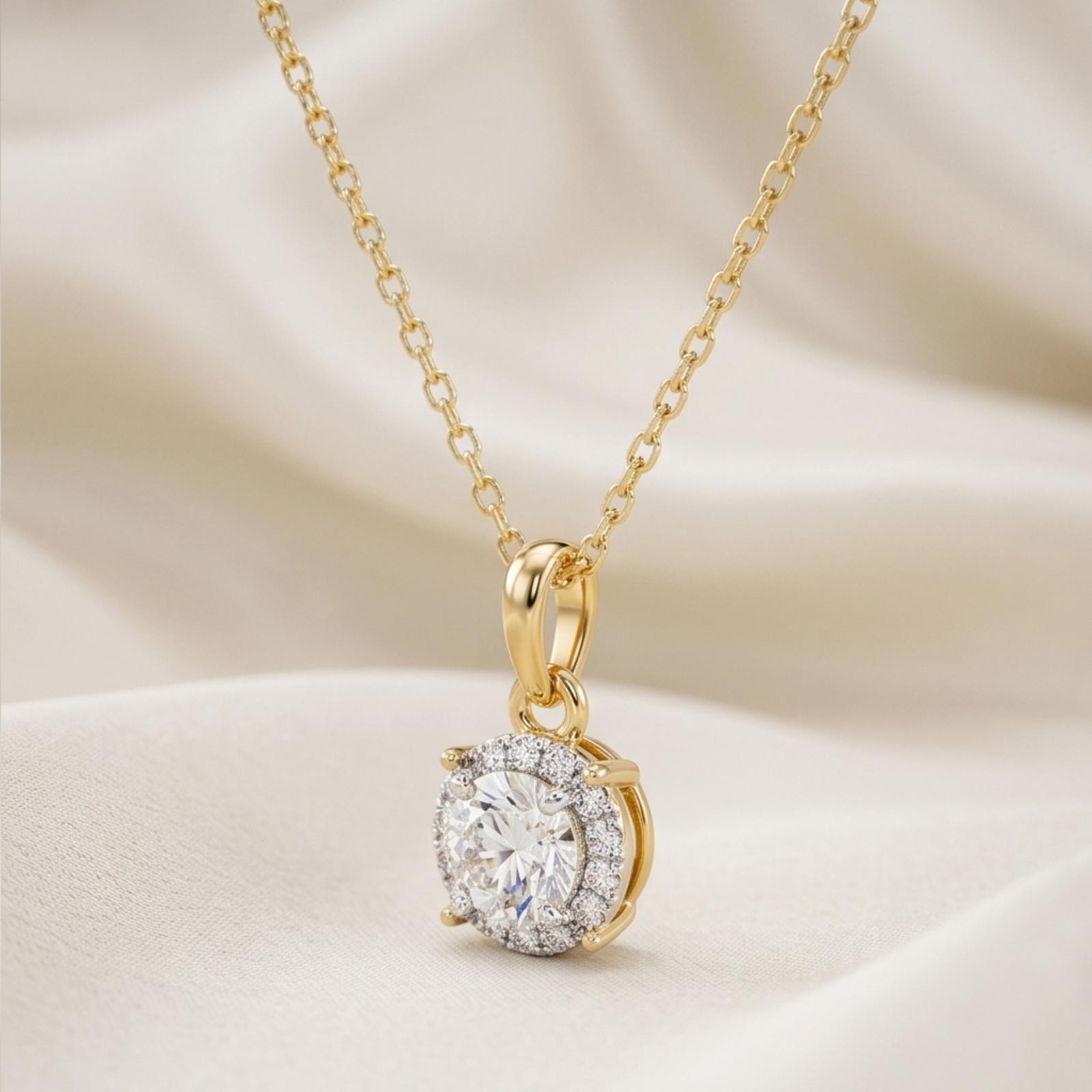 Elegance Redefined: Round Shape Natural Diamond Necklace in Yellow Gold - Image 3