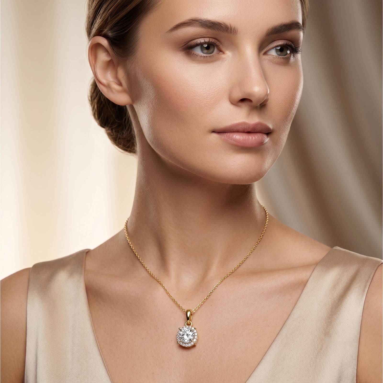 Elegance Redefined: Round Shape Natural Diamond Necklace in Yellow Gold - Image 5