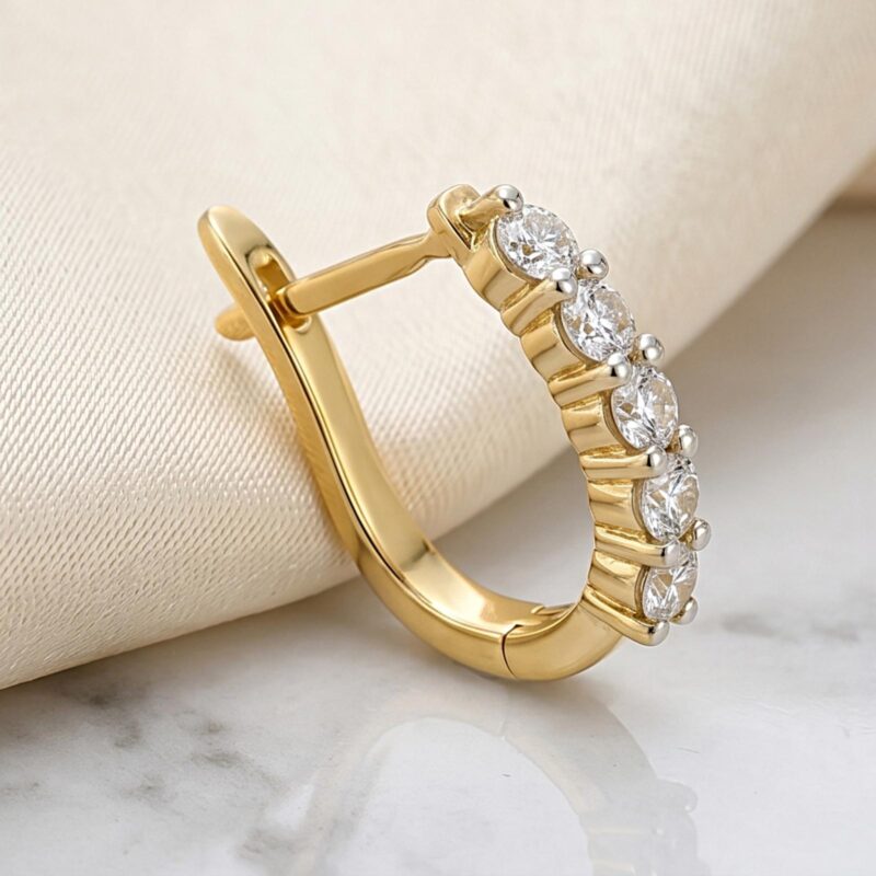 Alternative view of Modern 18K Yellow Gold Natural Diamond Hoop Earrings | IDT Certified by Bafleh Jewellery