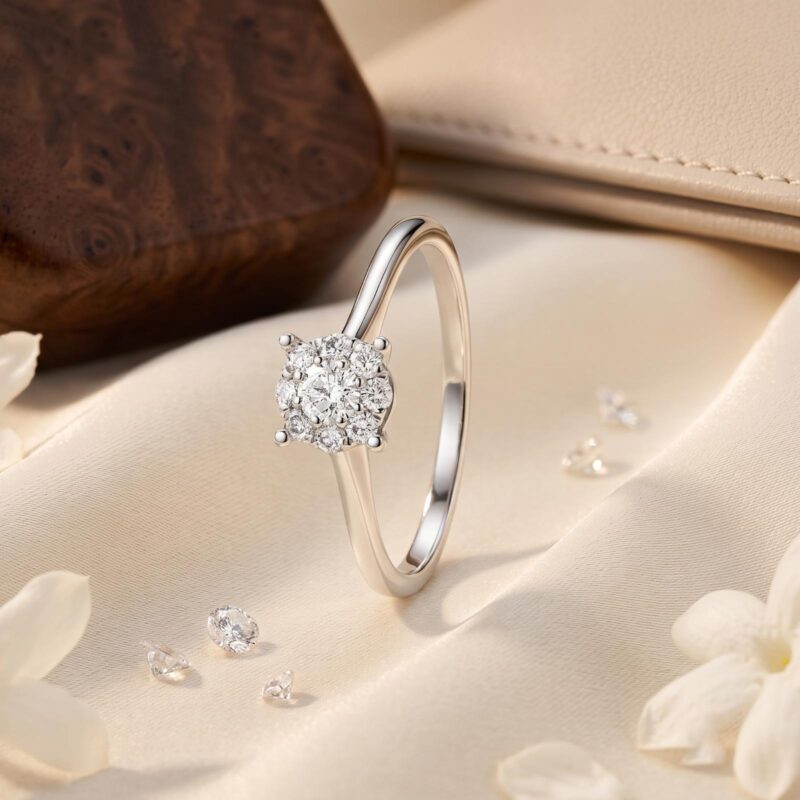 Celebrate Your Unique Style with a Beautiful 18K White Gold Ring Embellished with Natural Diamonds and Crafted to Perfection by Bafleh Jewellery