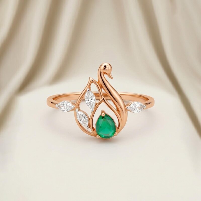 Stunning 18K Rose Gold Emerald and Diamond Ring Handcrafted Fine Jewelry for Special Occasions