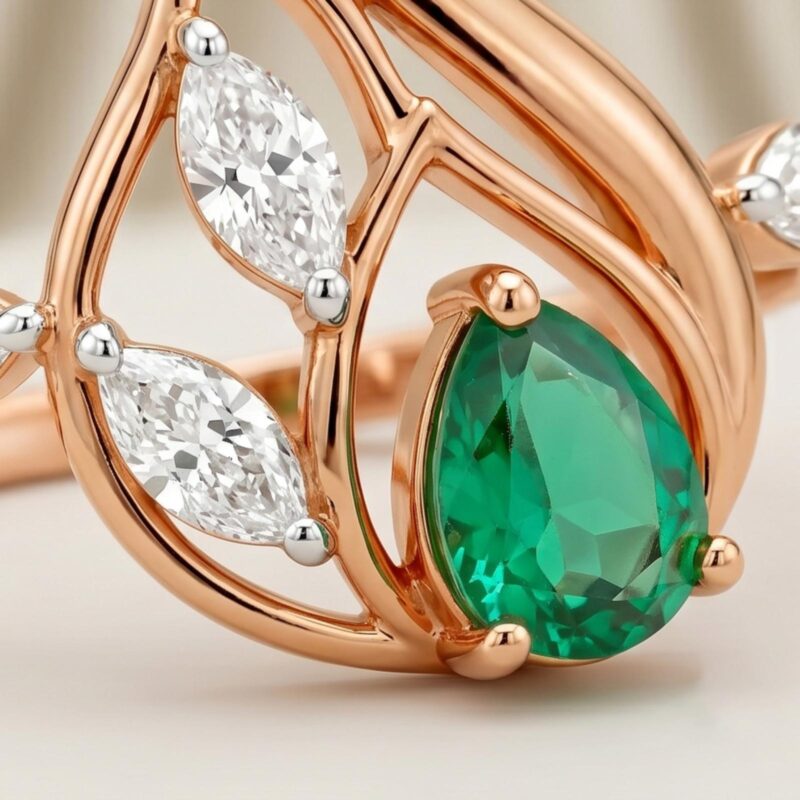 Alternative view of Stunning 18K Rose Gold Emerald and Diamond Ring Handcrafted Fine Jewelry for Special Occasions