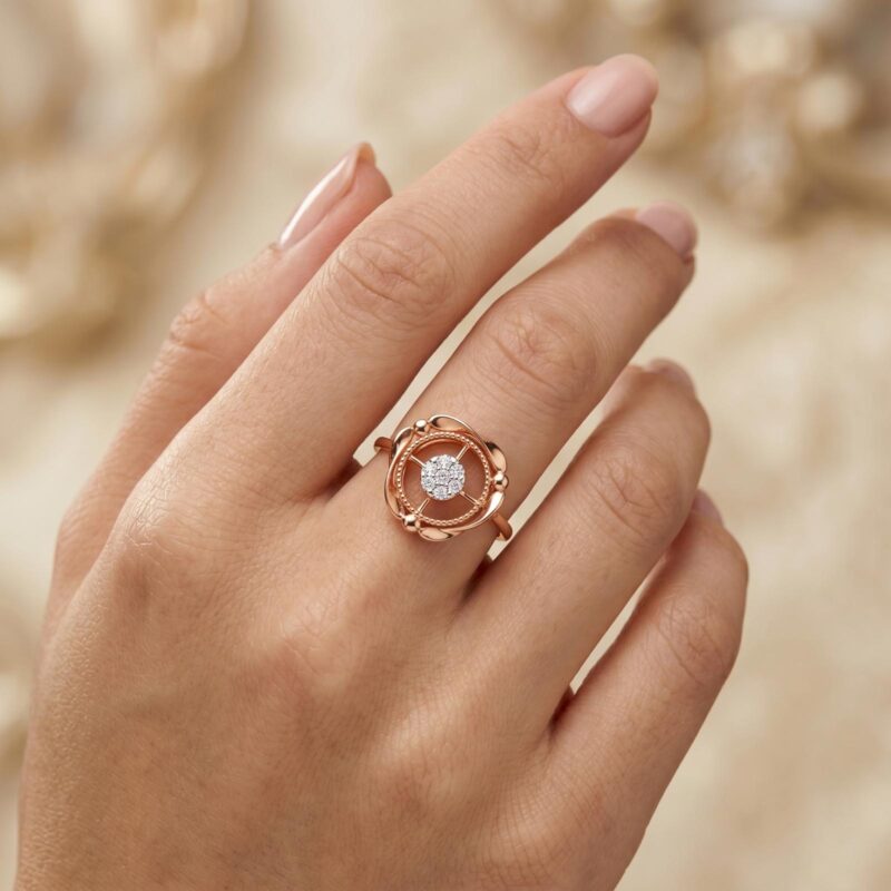 Alternative view of Elegant Floral-Inspired 18K Rose Gold Natural Diamond Ring Designed for Timeless Sophistication