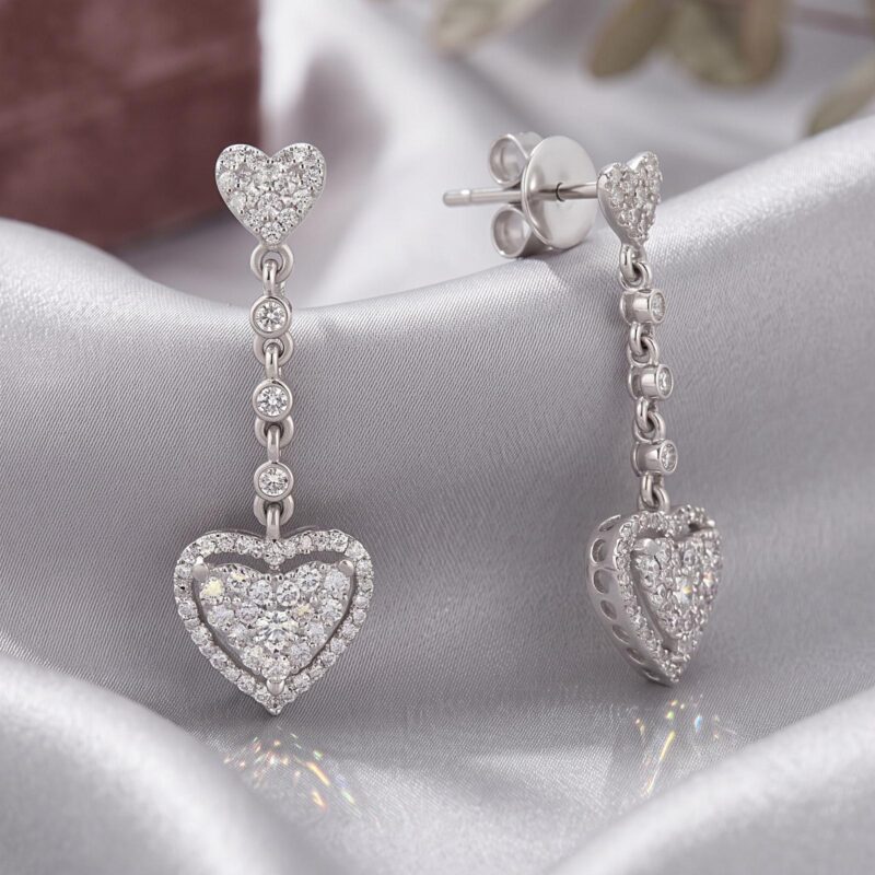 Fine Jewelry Heart Shape 18K Gold Earrings Studs in White Gold with Natural Diamonds| Bafleh Jewellery