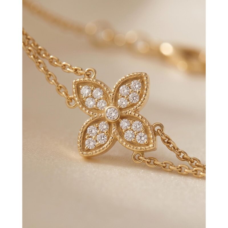 Alternative view of Luxury Redefined: Yellow Gold Flower-Shaped Diamond Bracelet