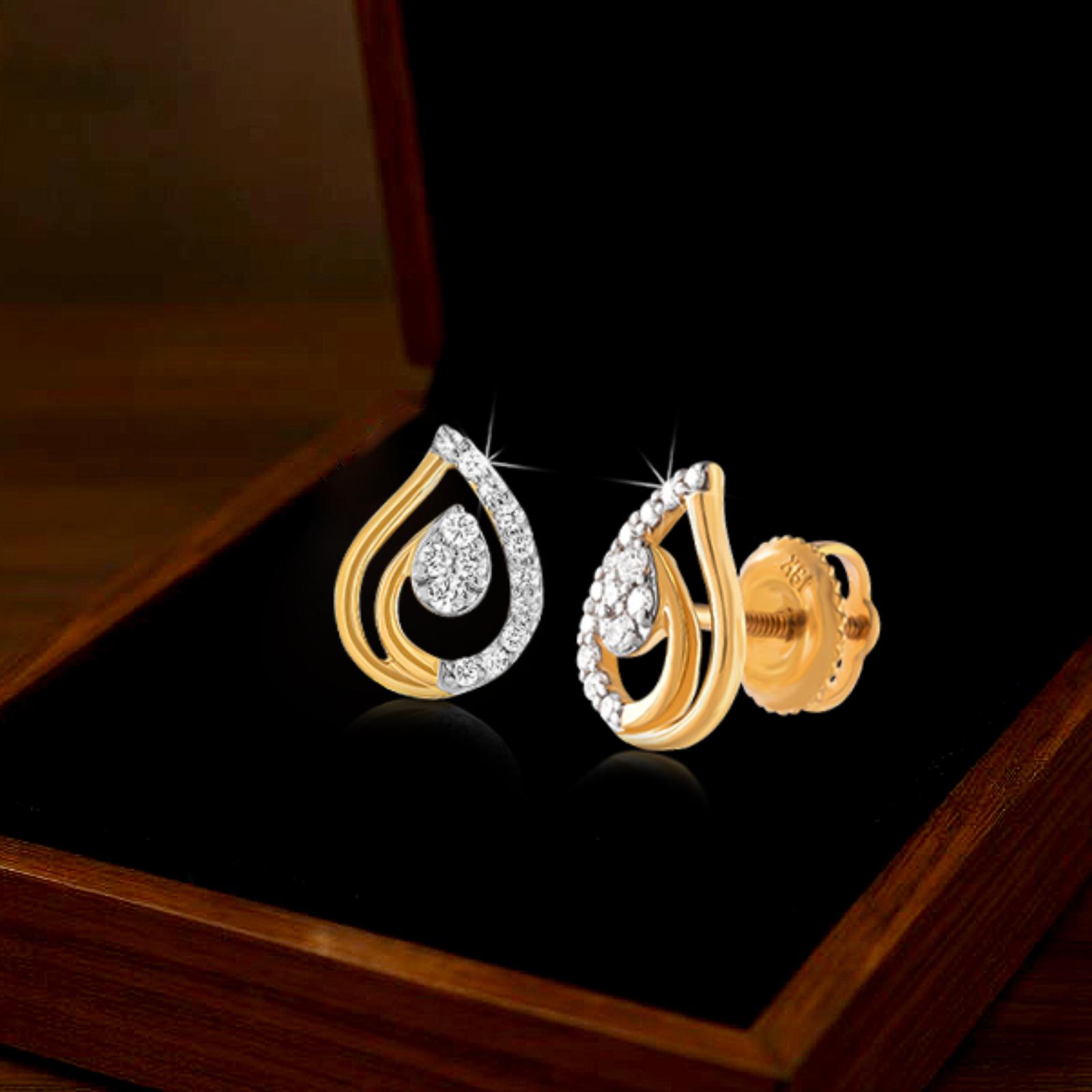 Experience Certified Brilliance: 18K Yellow Gold Diamond Earrings with IDT Certificate ? Available Only at Bafleh Jewellery - Image 3