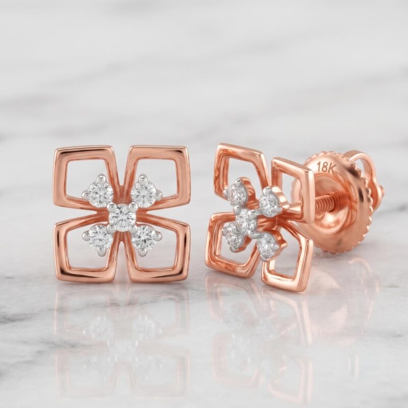 Exquisite 18K Rose Gold Diamond Earrings A Perfect Blend of Luxury & Grace