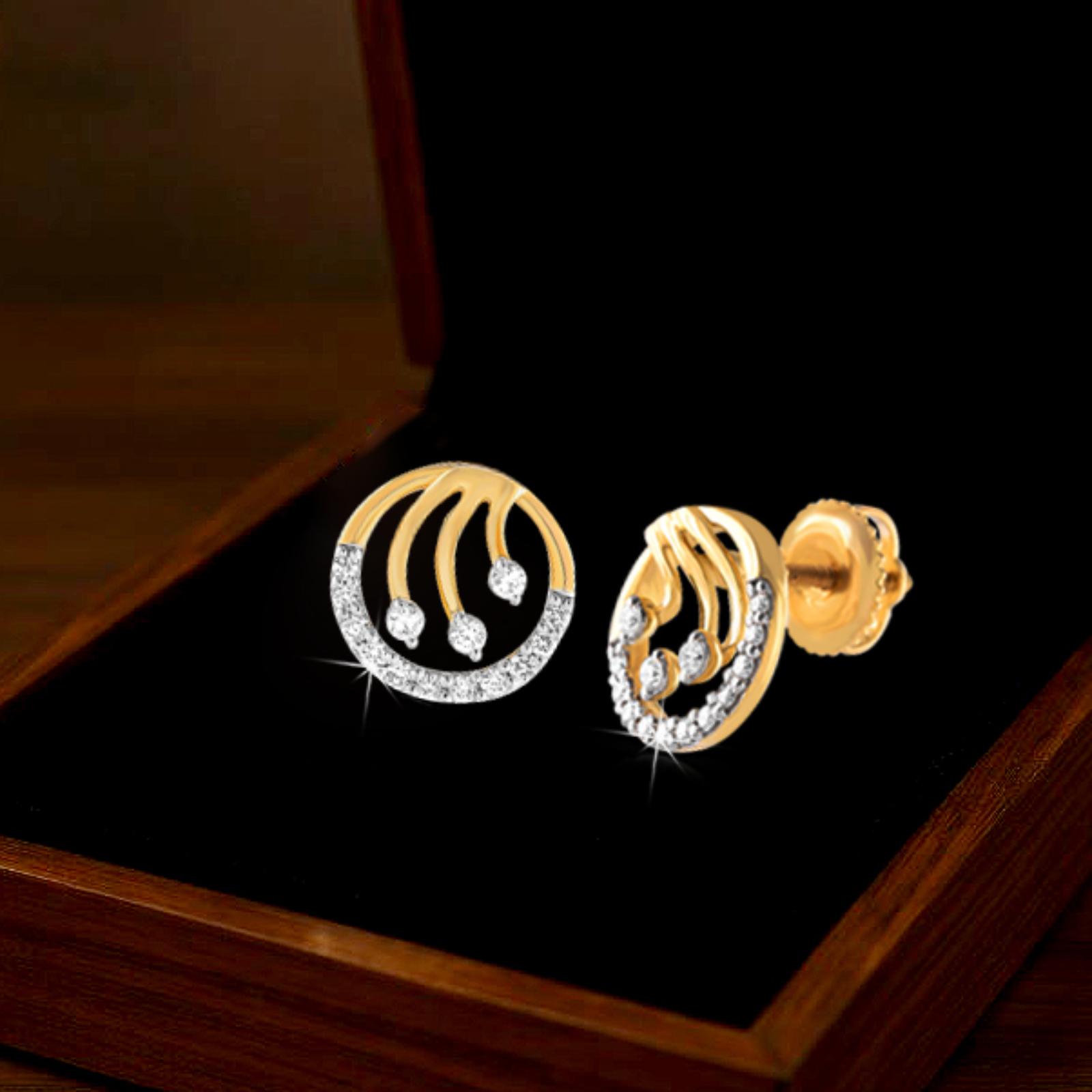 Shine Brighter Every Day with 18K Yellow Gold Diamond Earrings, Certified by IDT ? Available Only at Bafleh Jewellery - Image 3
