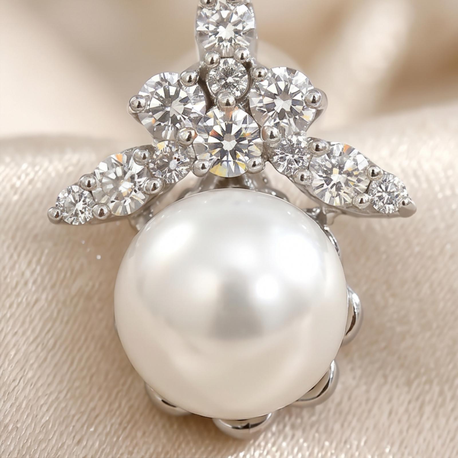 Beautiful 18K White Gold Natural Diamond Pearl Stud Earrings | IDT Certificate | Bafleh Jewellery - Image 2