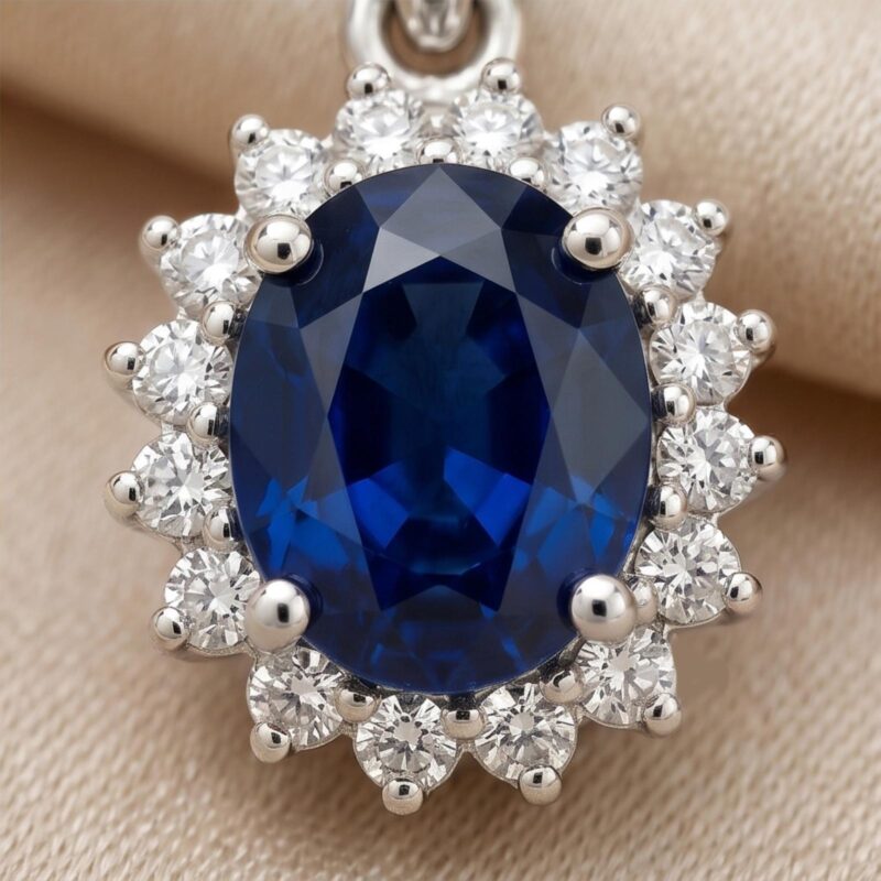 Alternative view of Exquisite 18K White Gold Diamond Necklace with Deep Blue Sapphire Stone Handcrafted Luxury Jewellery Collection by Bafleh Jewellery