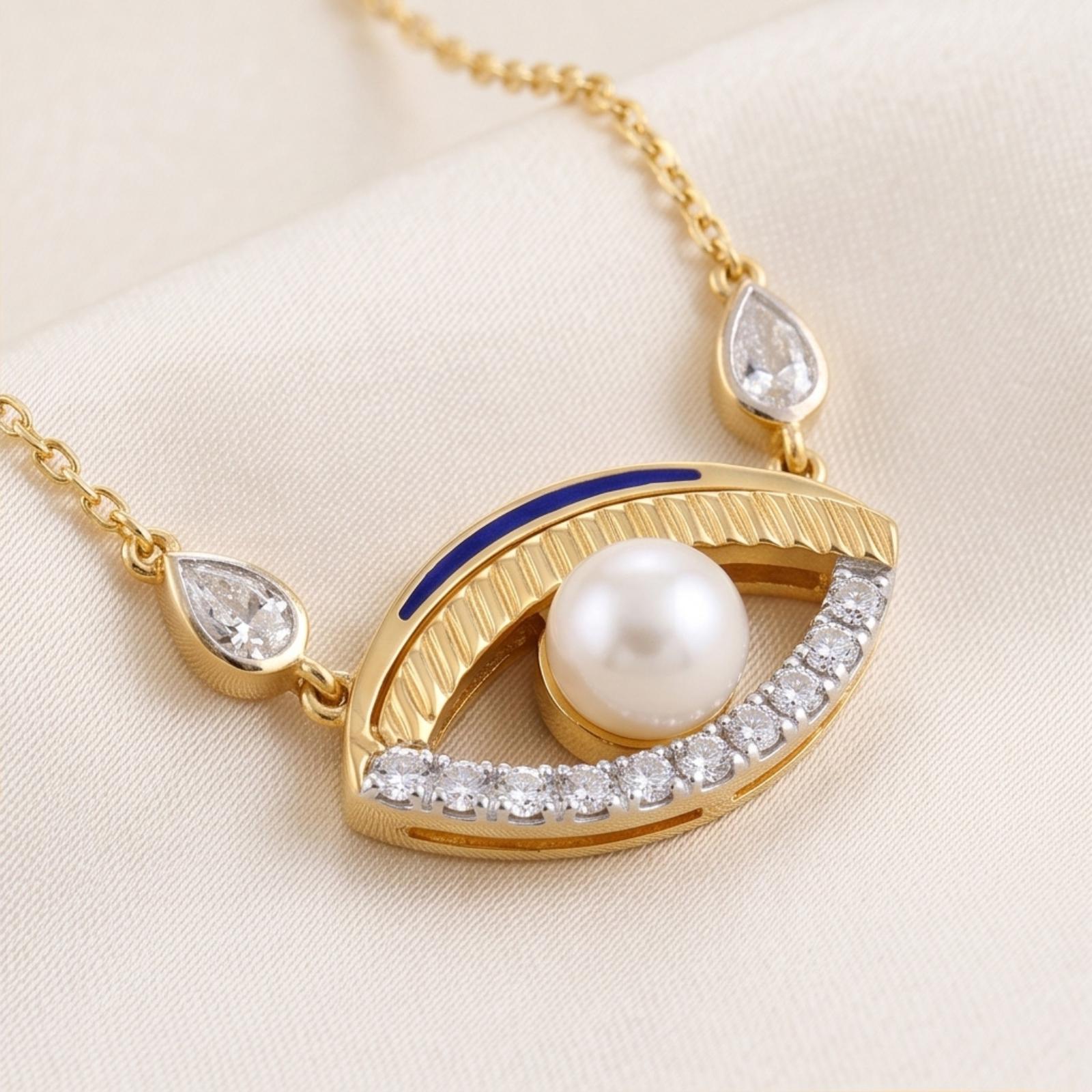 Fashion Meets Tradition: Lightweight Diamond Evil Eye Necklace - Image 3