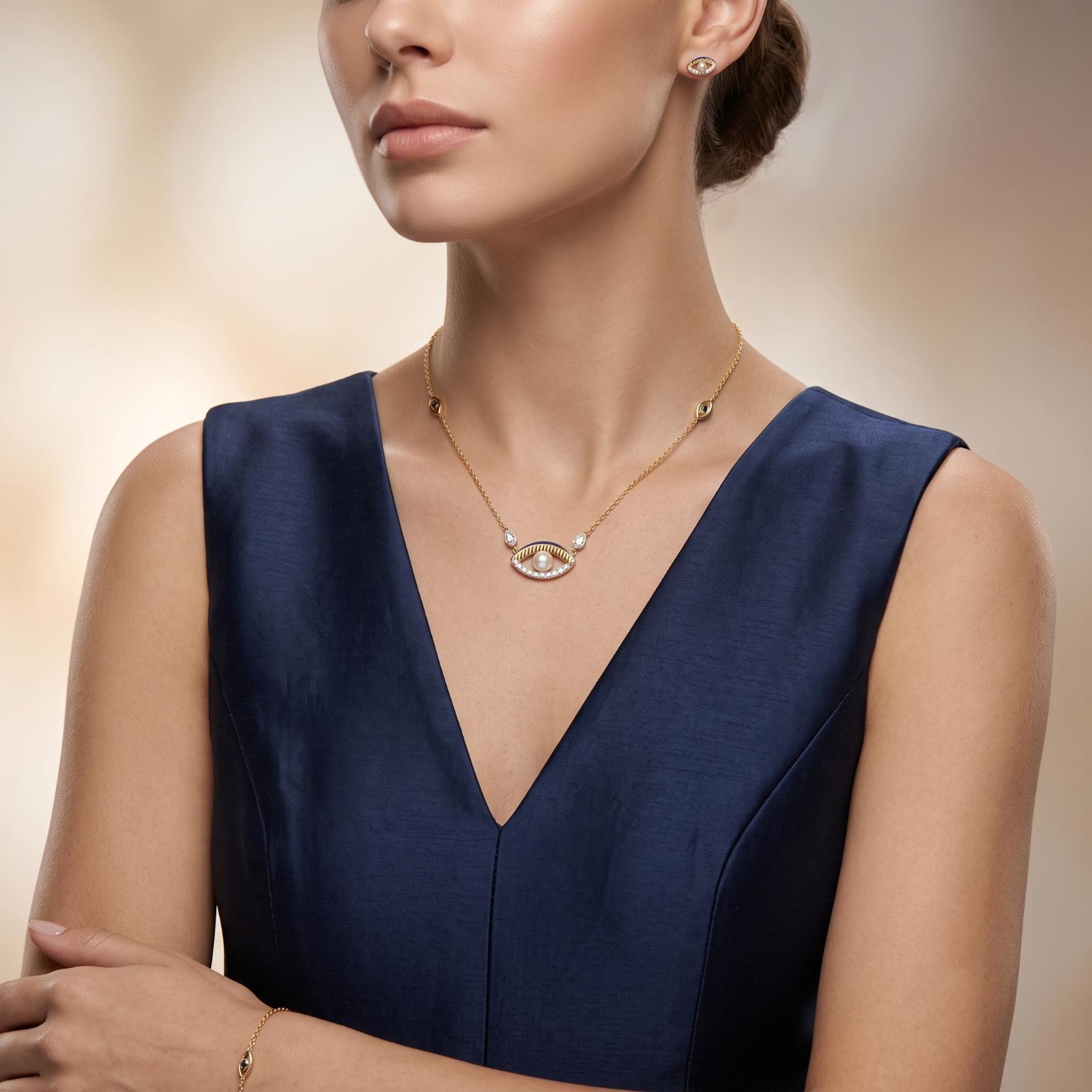 Fashion Meets Tradition: Lightweight Diamond Evil Eye Necklace - Image 4