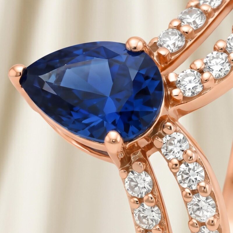 Alternative view of Royal Inspired 18K Rose Gold Blue Sapphire & Natural Diamond Ring Luxury Statement Piece for Every Occasion