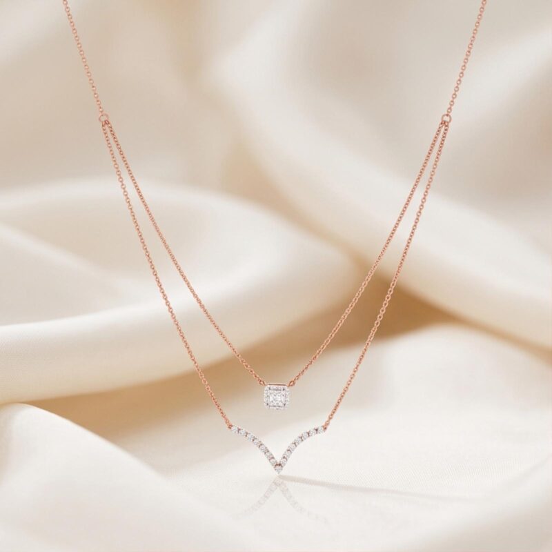 Double Layer Diamond Necklace with IDT Certificate ? Exclusively at Bafleh Jewellery