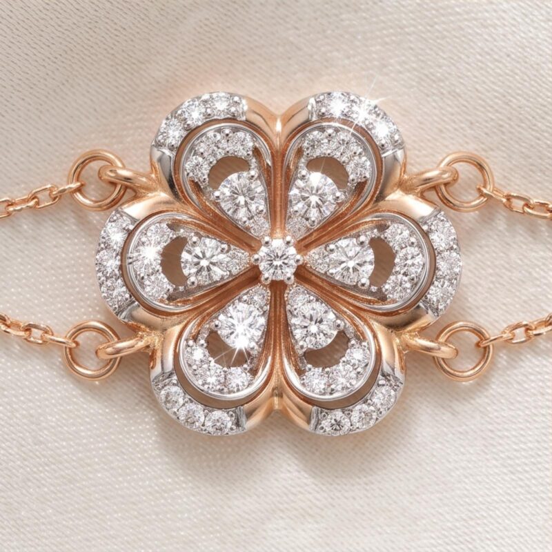 Alternative view of Exquisite Heart Design Bracelet in 18K Rose Gold with Natural Diamonds