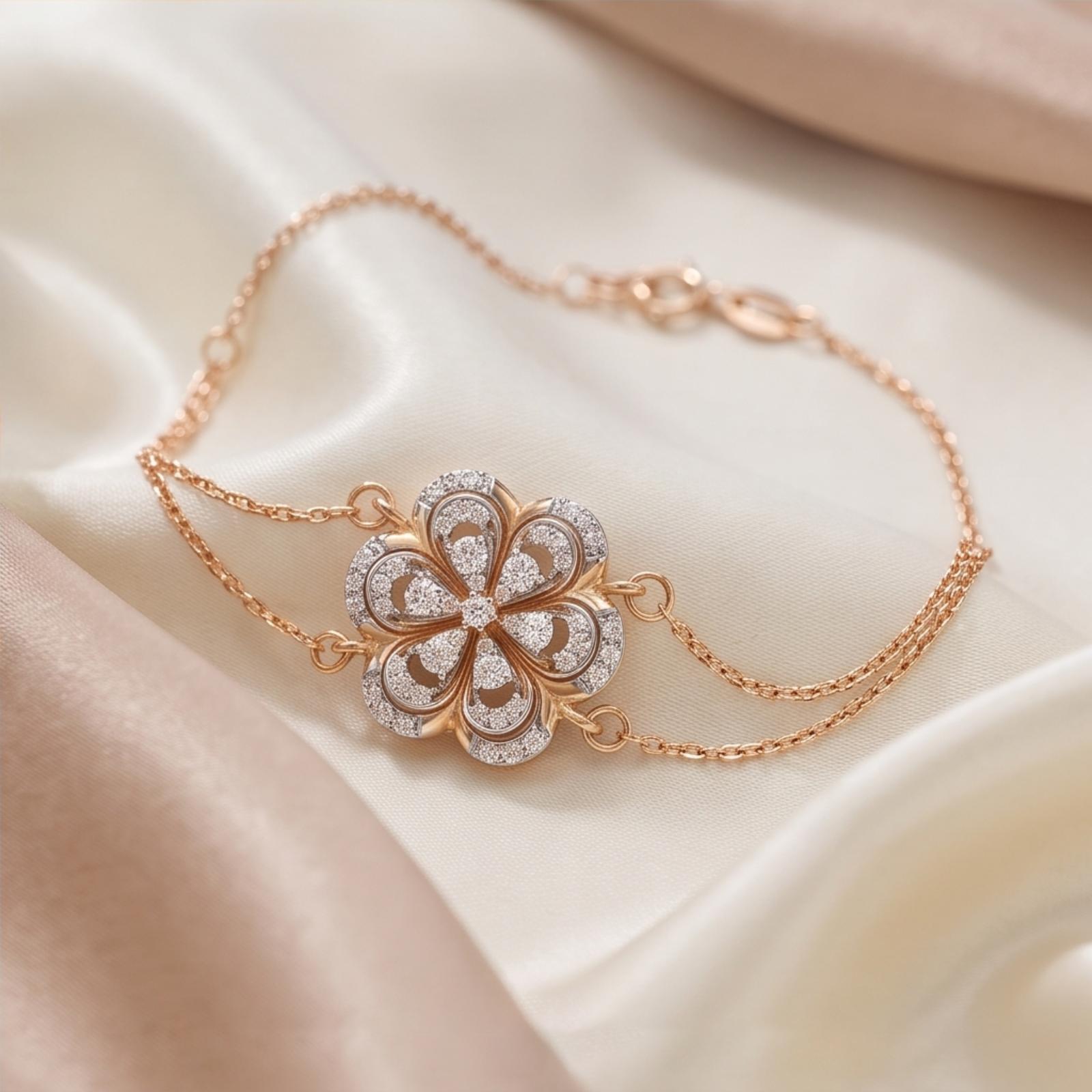 Exquisite Heart Design Bracelet in 18K Rose Gold with Natural Diamonds - Image 4