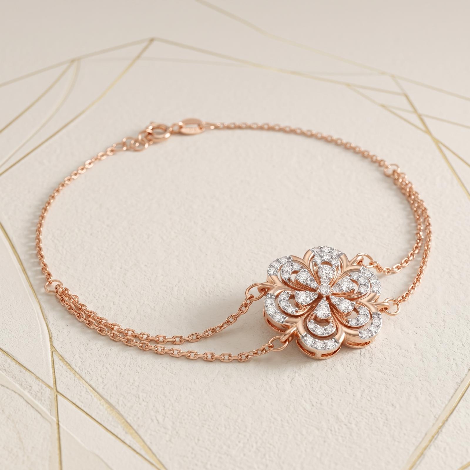 Exquisite Heart Design Bracelet in 18K Rose Gold with Natural Diamonds