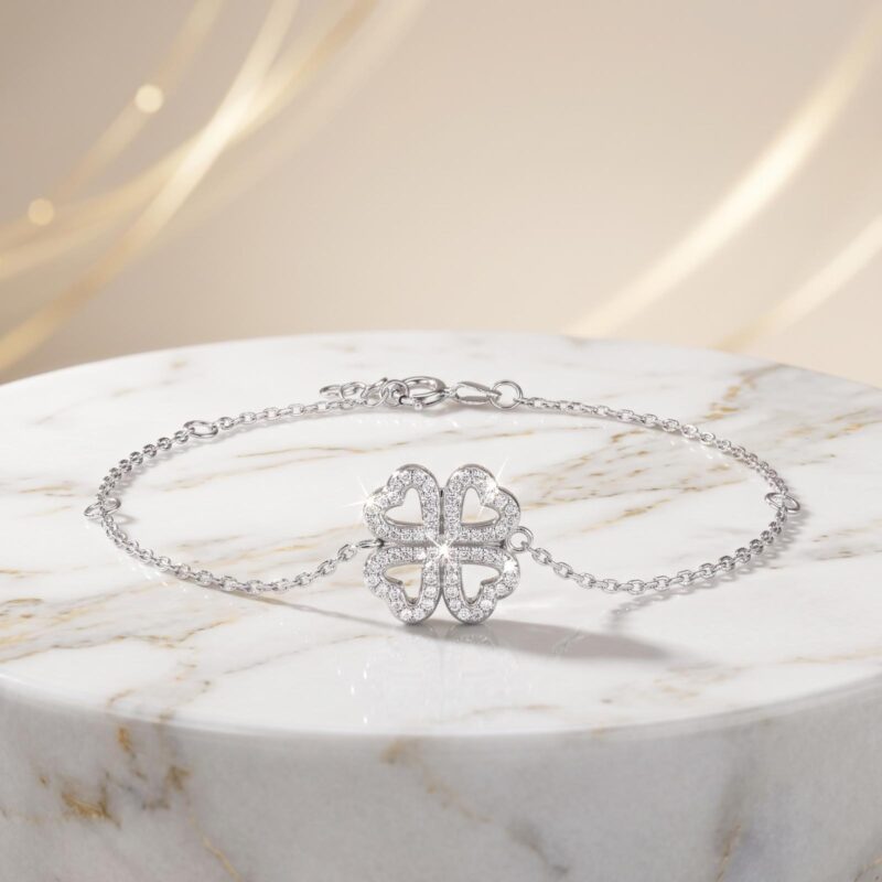Stunning 18K White Gold Heart Bracelet with Authentic Natural Diamonds