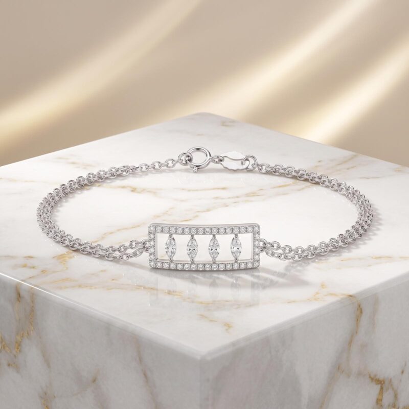 Elegant 18K White Gold Round Cut Natural Diamond Bracelet Daily Wear Luxury | IDT Certified by Bafleh Jewellery