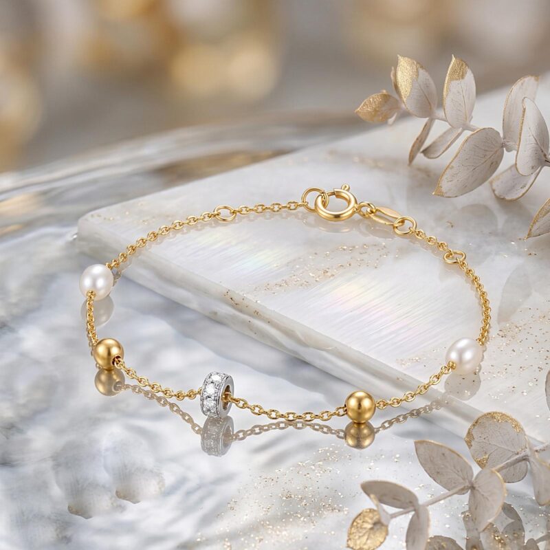 Premium 18K Yellow Gold Diamond Bracelet with IDT Certification  Beautiful Modern Design by Bafleh Jewellery