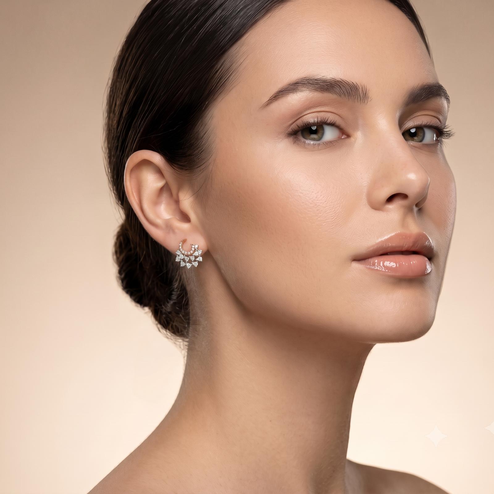 Beautifully Crafted 18K Rose Gold Stud Earrings with Natural Diamonds |Exclusive at Bafleh Jewellery - Image 4