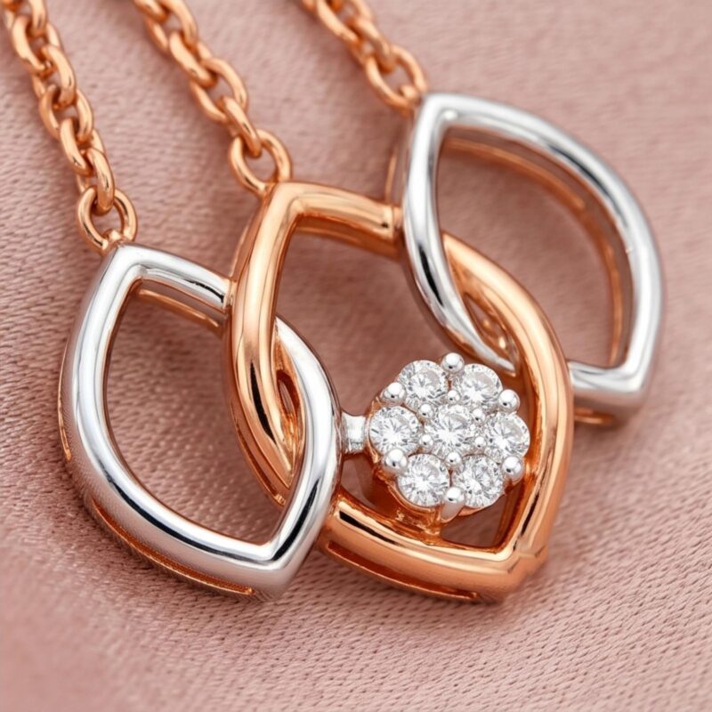 Alternative view of Elegant 18K Two-Tone Gold Earrings White & Rose Gold Hanging Design with Natural Diamonds | Available at Bafleh Jewellery