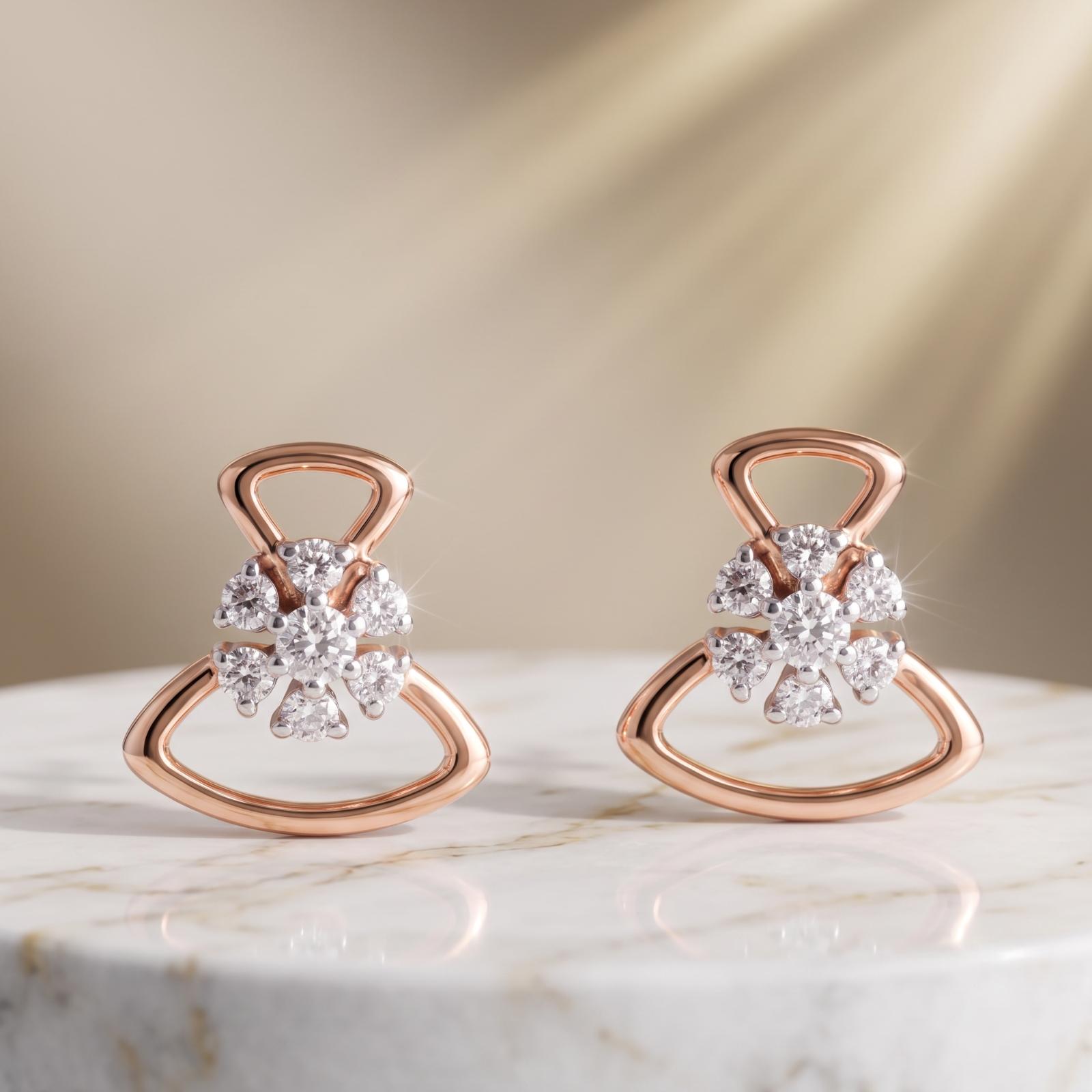 Classic Elegance in 18K Rose Gold Natural Diamond Stud Earrings - Image 2