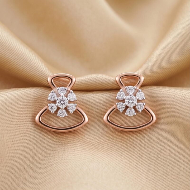 Classic Elegance in 18K Rose Gold Natural Diamond Stud Earrings