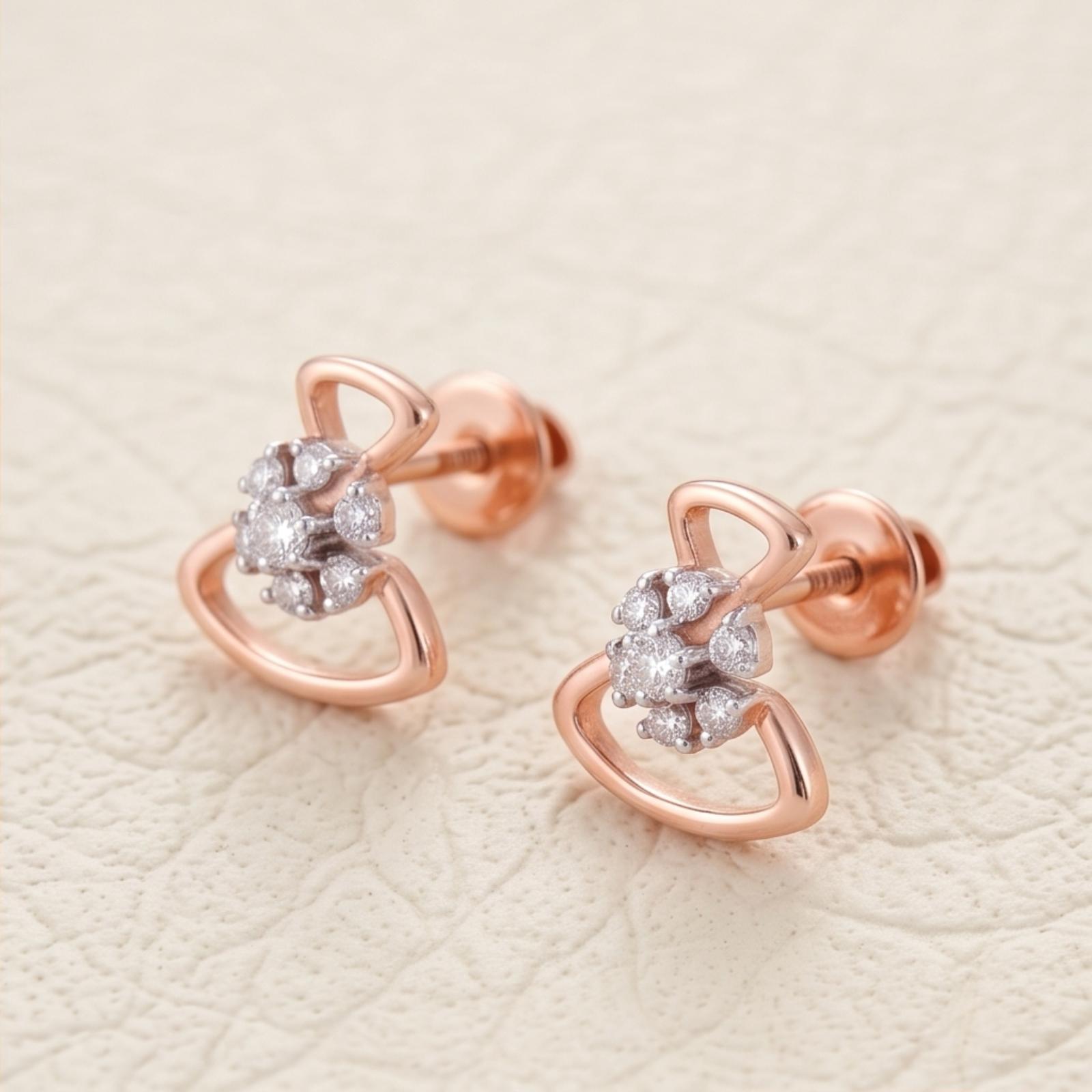 Classic Elegance in 18K Rose Gold Natural Diamond Stud Earrings - Image 4