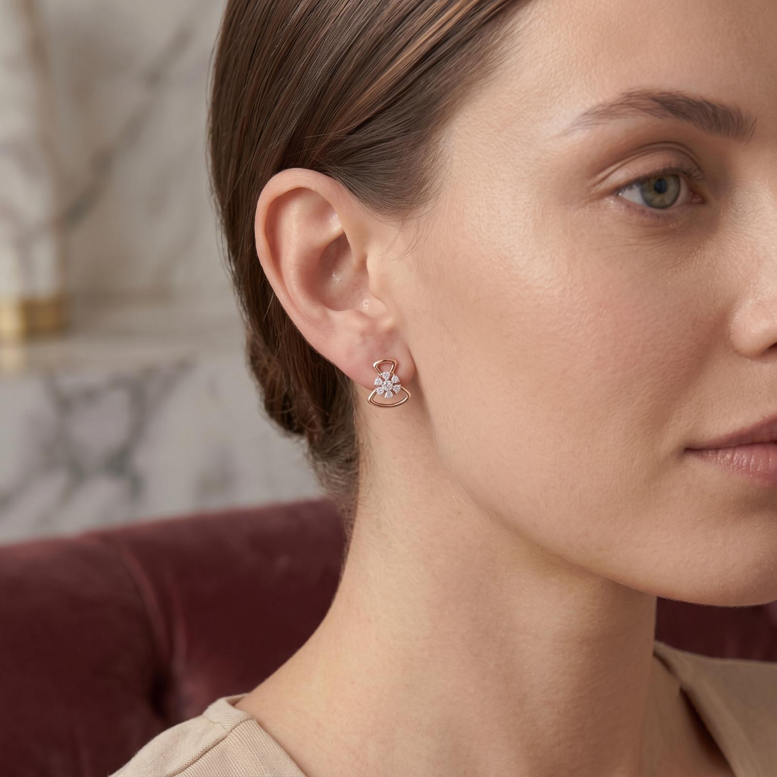 Classic Elegance in 18K Rose Gold Natural Diamond Stud Earrings - Image 5