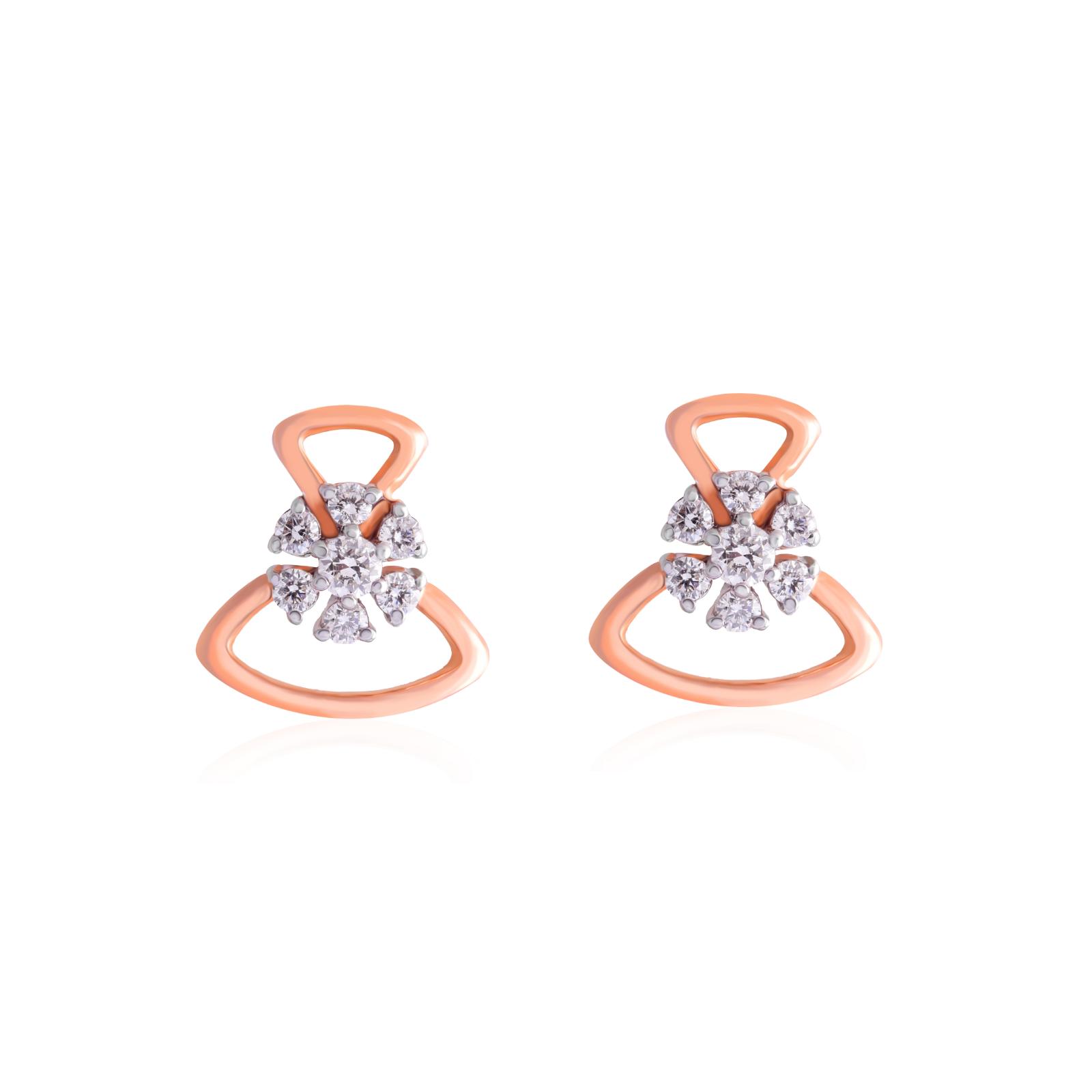 Classic Elegance in 18K Rose Gold Natural Diamond Stud Earrings - Image 3