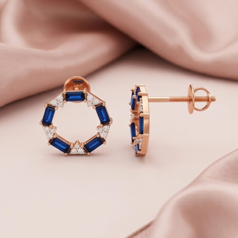 Luxury Crafted 18K Rose Gold Sapphire Earrings with Brilliant Natural Diamond Detailing | Exclusive at Bafleh Jewellery