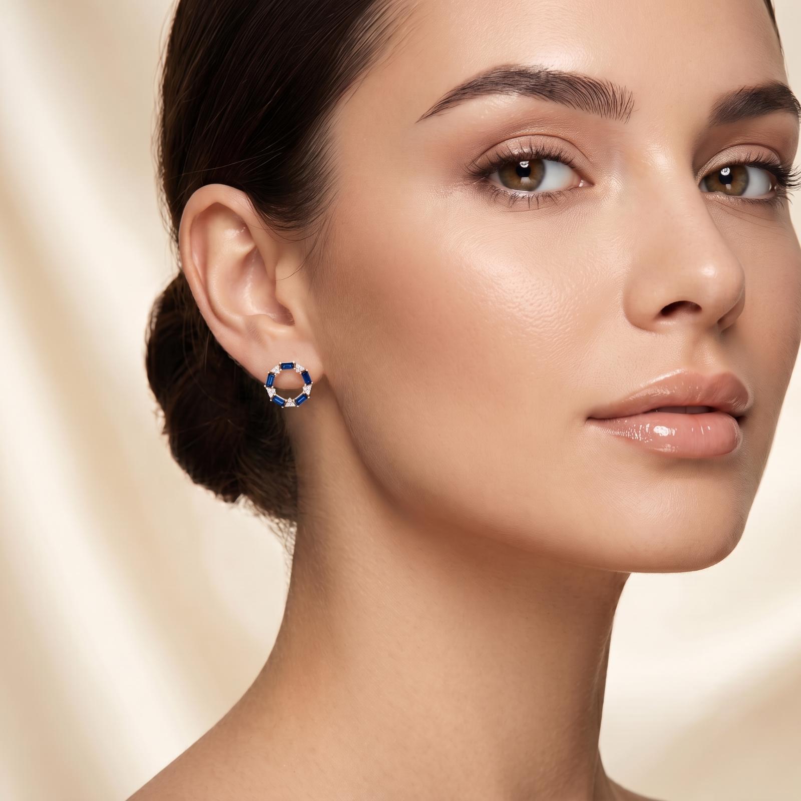 Luxury Crafted 18K Rose Gold Sapphire Earrings with Brilliant Natural Diamond Detailing | Exclusive at Bafleh Jewellery - Image 3