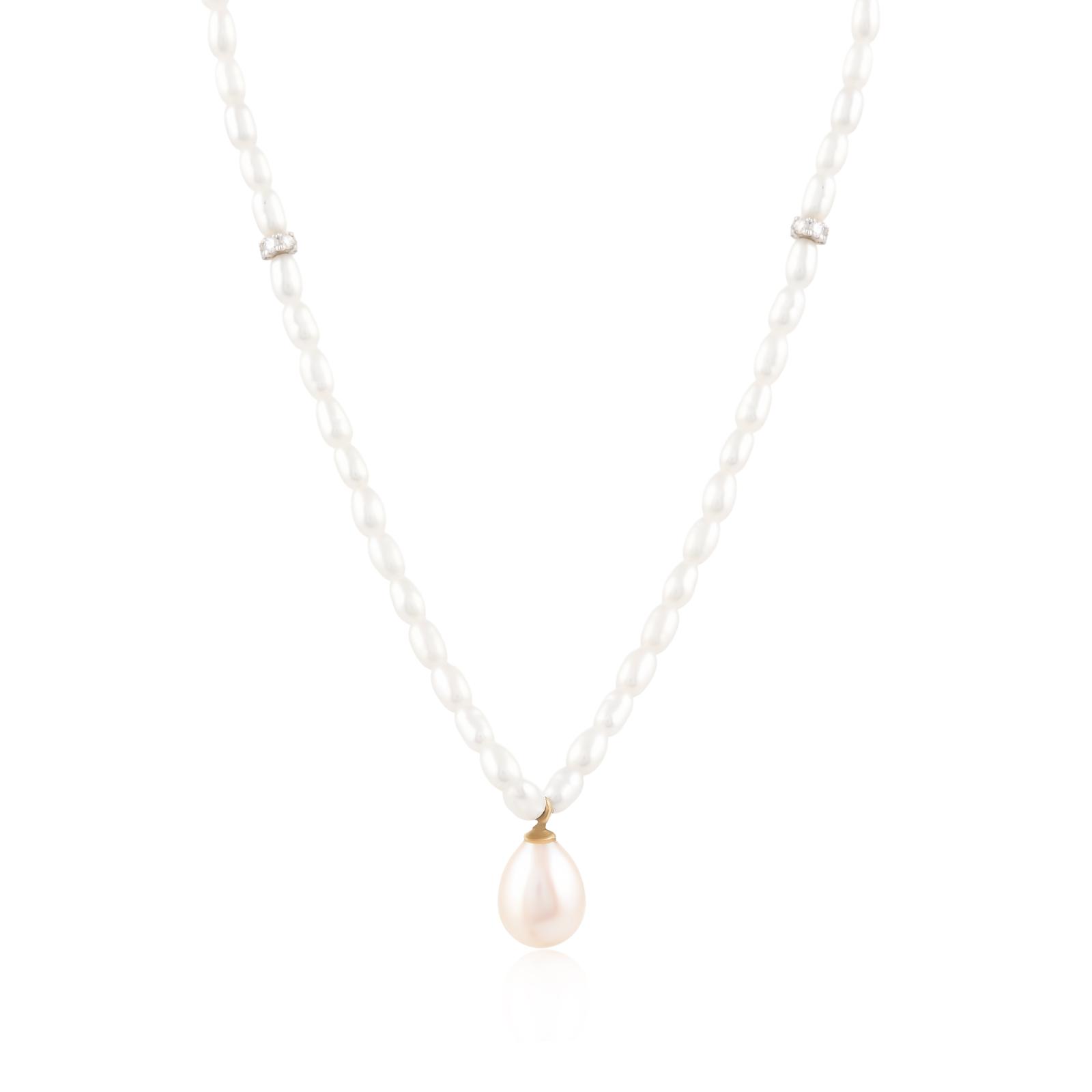 Elegant 18K White Gold Pearl & Natural Diamond Necklace by Bafleh Jewellery - Image 3