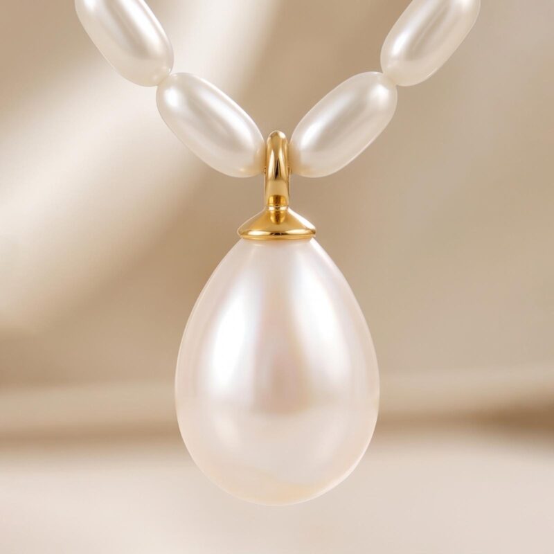 Alternative view of Elegant 18K White Gold Pearl & Natural Diamond Necklace by Bafleh Jewellery