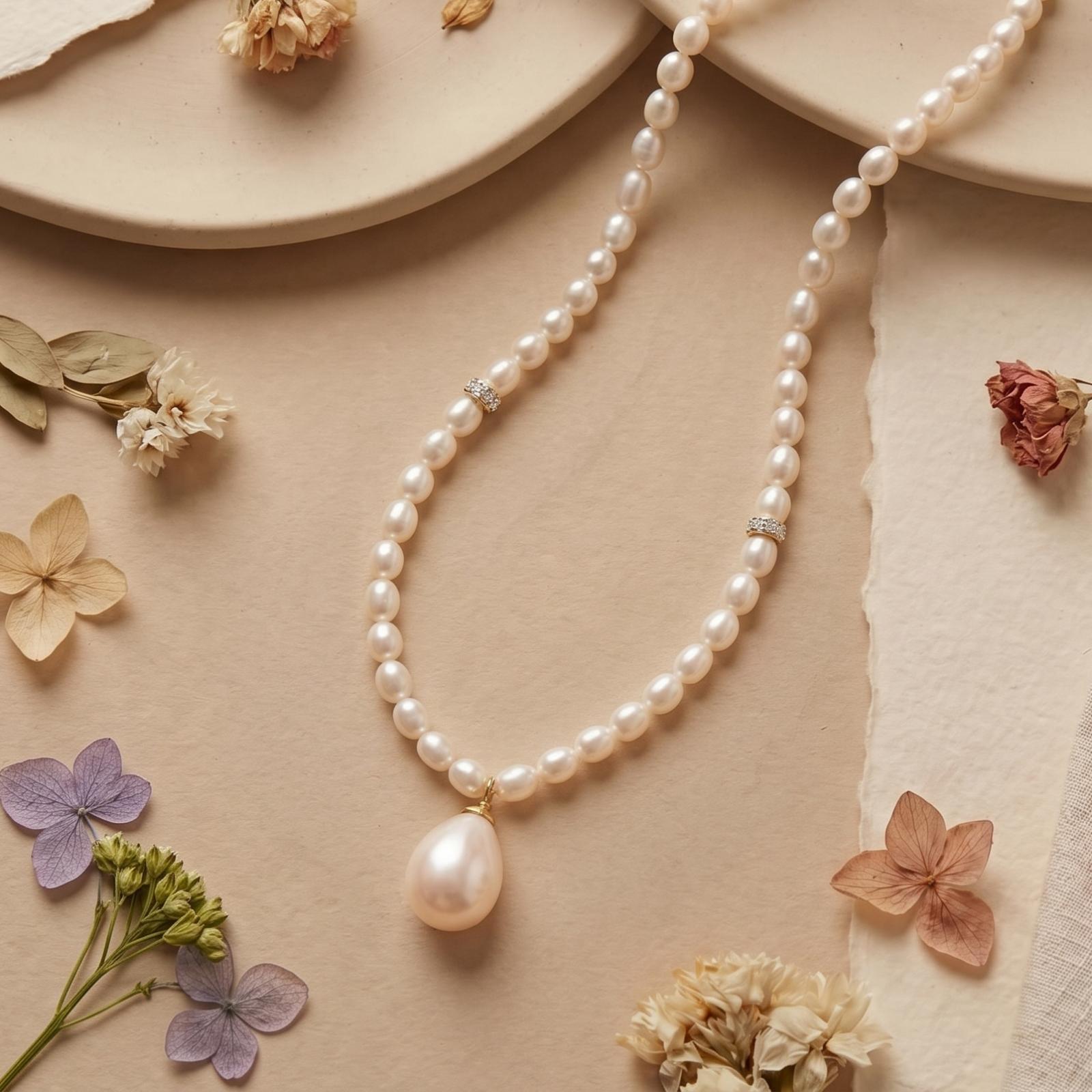 Elegant 18K White Gold Pearl & Natural Diamond Necklace by Bafleh Jewellery