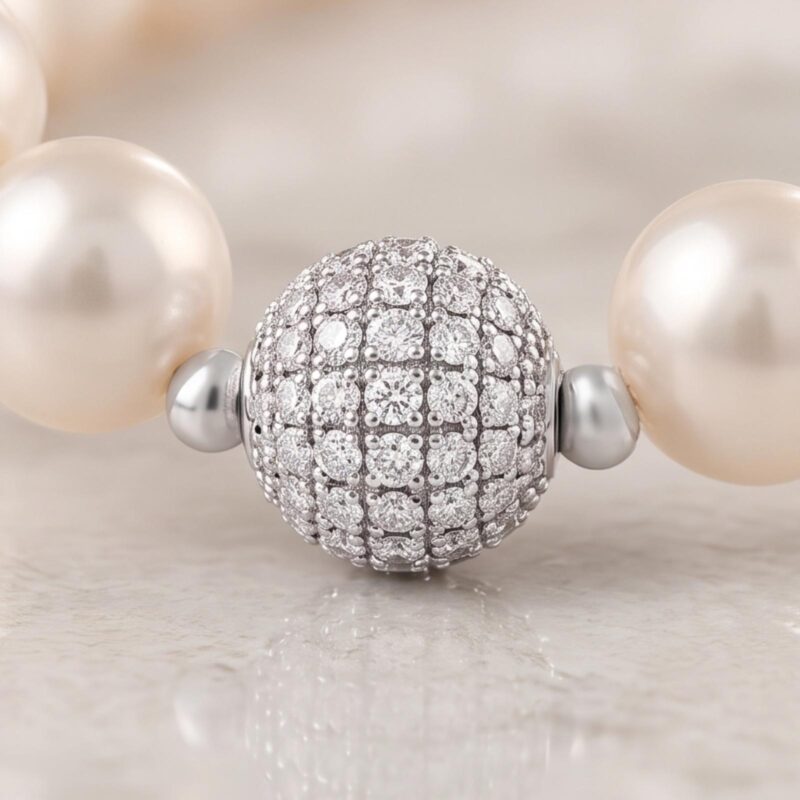 Alternative view of Radiant Grace Handcrafted 18K White Gold Necklace with Pearl and Natural Diamonds by Bafleh Jewellery