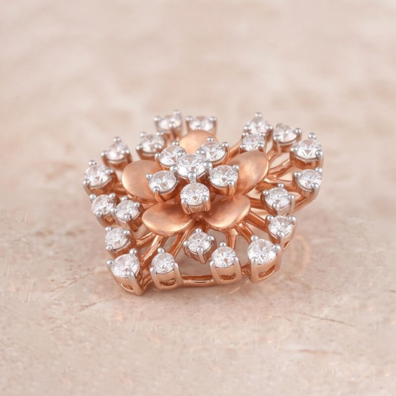 Alternative view of Stunning 18K Rose Gold Flower Shape Pendant Crafted with Natural Diamonds