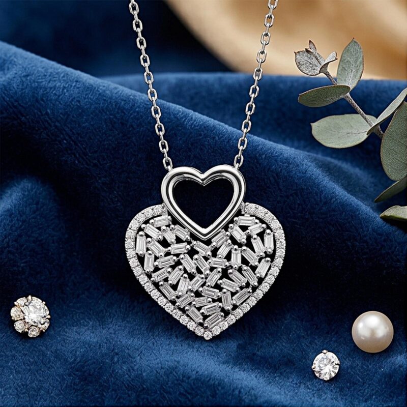 Luxury Big Heart Design Diamond Pendant in 18K White Gold by Bafleh Jewellery