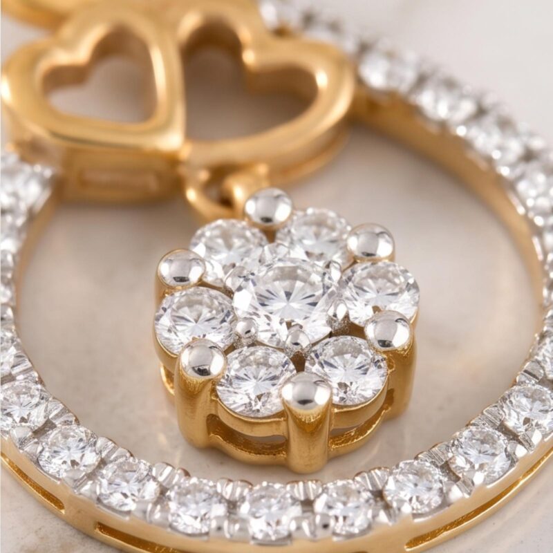 Alternative view of Luxury 18K Yellow Gold Heart Pendant Adorned with Natural Diamonds