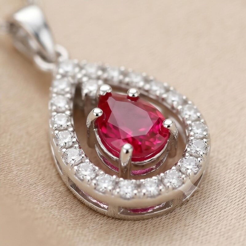 Alternative view of Elegant 18K White Gold Necklace Adorned with Natural Ruby Stone and Brilliant Natural Diamonds Exquisite Craftsmanship by Bafleh Jewellery