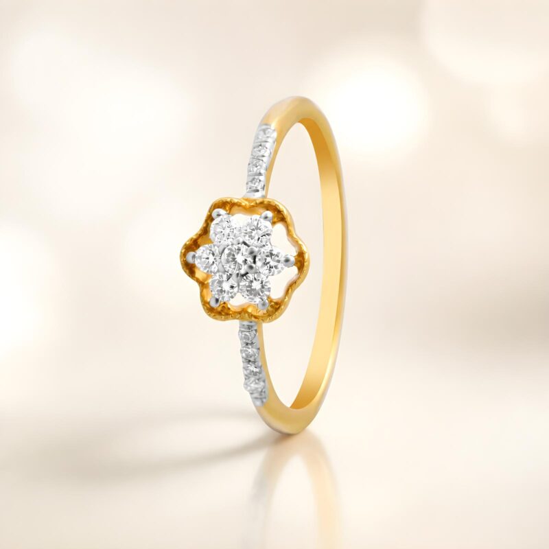 Premium 18K Yellow Gold Ring with Brilliant Natural Diamonds Handcrafted Fine Jewellery Exclusive by Bafleh Jewellery